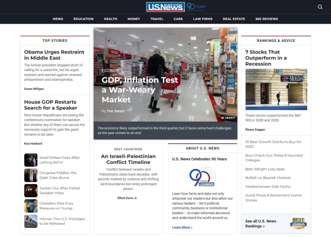 US News Startseite: Artikel über BIP-Inflation mit Käufer im Target, plus Schlagzeilen und Navigation.