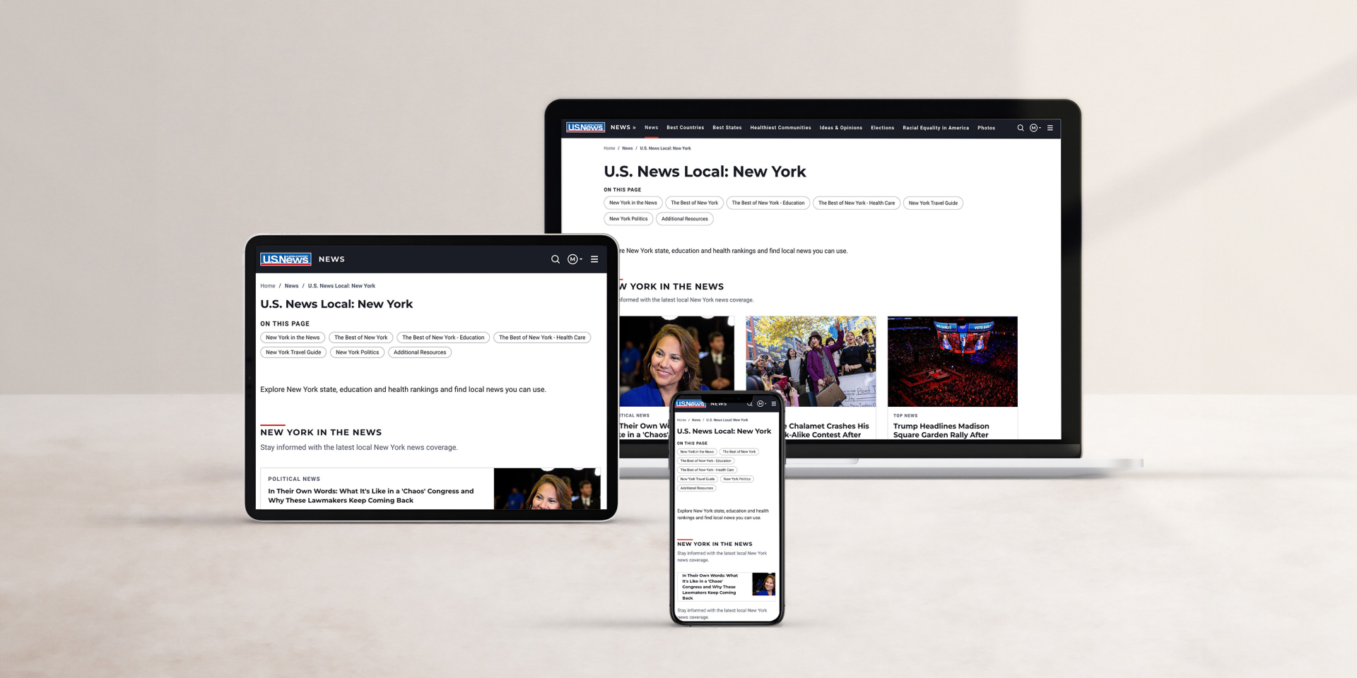 Responsives Webdesign dargestellt auf einem Laptop, Tablet und Smartphone-Bildschirm.
