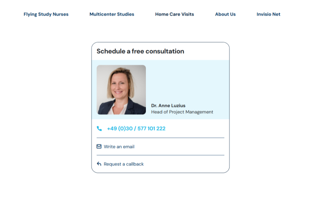 Frau Dr. Anne Lucius, Leiterin Projektmanagement, für eine kostenlose Beratung bei Flying Study Nurses.