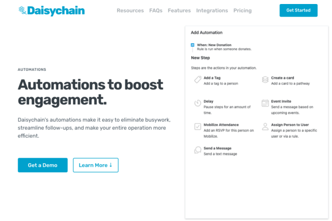 Daisychain-Automatisierungensoberfläche mit Schritten zur Steigerung des Engagements und zur Optimierung der Workflow-Effizienz.