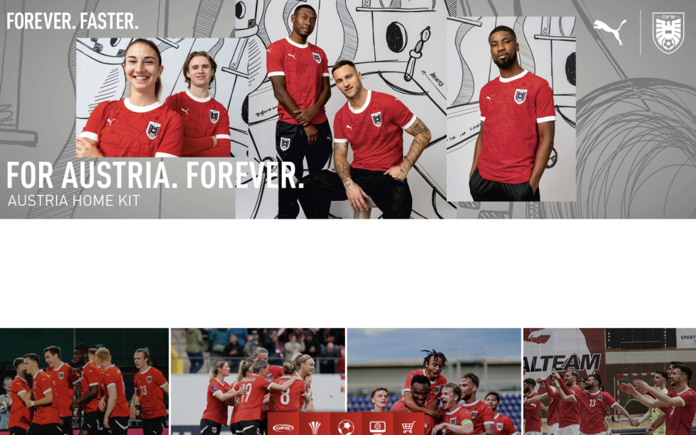 Austria national football team wearing the new Puma home kit shirts for 2024.