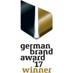 German Brand Award 2017 Winner logo; black, gold, and silver design for brand recognition.