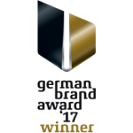 German Brand Award 2017 Gewinner Logo; schwarzes, goldenes und silbernes Design zur Markenwiedererkennung.