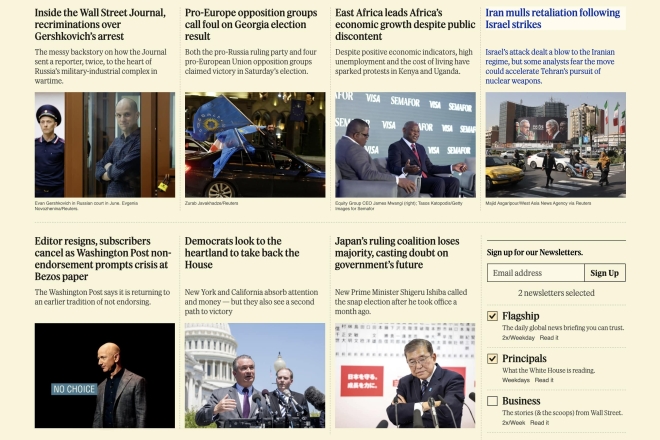 Nachrichtenseite-Homepage mit globalen Schlagzeilen zu Politik, Wirtschaft und aktuellen Ereignissen.