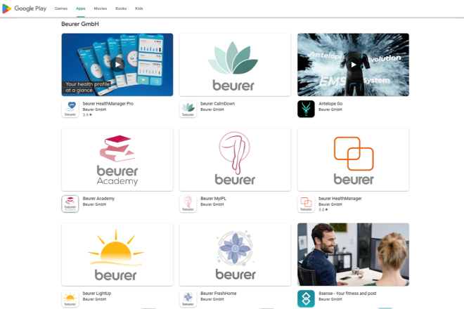 Beurer Gesundheits- und Wellness-Apps auf Google Play: healthmanager, Meditations-, Fitness- und Therapielösungen.