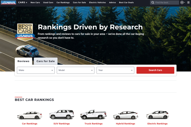 US News & World Report Autos-Homepage: Auto-Rankings, Testberichte und Suchfunktion für verfügbare Fahrzeuge.