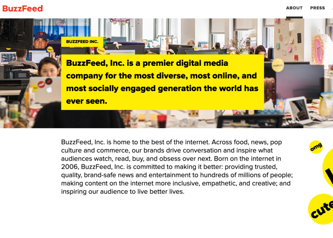 Innenansicht des BuzzFeed-Büros; ein digitales Medienunternehmen mit Fokus auf vielfältige Online-Nachrichten und Unterhaltung.