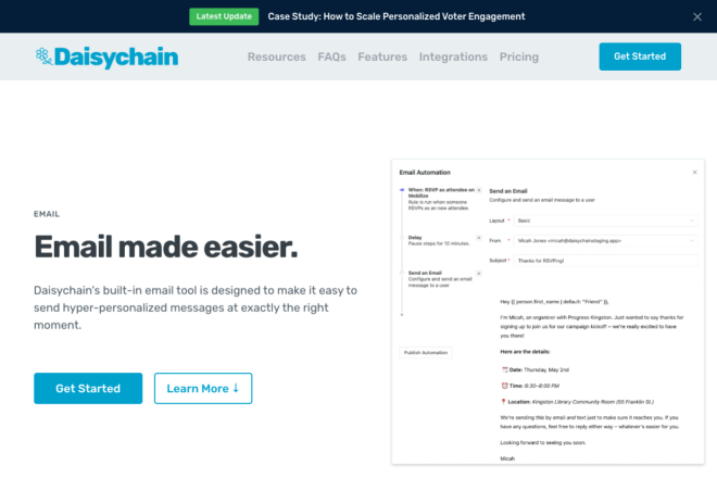 Daisychain E-Mail Marketing Software-Oberfläche: E-Mail-Automatisierungstools für personalisierte Kundenansprache.